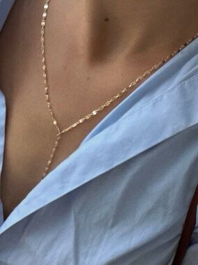 Real 14k Gold Mirrored Lariat Necklace | Fine Jewelry | Minimalist Jewelry